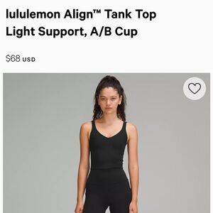Lululemon black sport bra tank top with attached support bra. Size 2